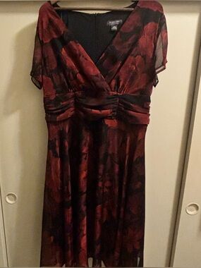 Y2K Fairy Grunge Red & Black Floral V-Neck Evening Dress size 14